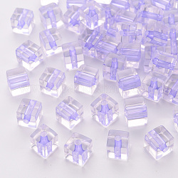 Abalorios de acrílico transparentes, cubo, lila, 8x7.5x7.5mm, agujero: 1.8 mm, aproximamente 900 unidades / 500 g