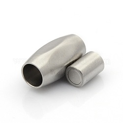 304 Magnetverschluss aus Edelstahl mit mattierter Oberfläche und Klebeenden, Fass, Edelstahl Farbe, 21x11x10 mm, Bohrung: 6 mm