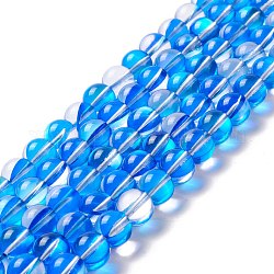 Chapelets de perles en pierre de lune synthétique, ronde, Dodger bleu, 10mm, Trou: 1mm, Environ 37~39 pcs/chapelet, 14.76''~14.96'' (37.5~38 cm)