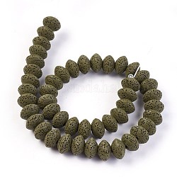 Fili di perle di roccia lavica naturale, tinto, rondelle, verde oliva scuro, 13~13.5x8.5~8.7mm, Foro: 2.5 mm,circa46~47pcs/filo, 15.5 pollici ~ 15.94 pollici (38.5~40.5 cm)