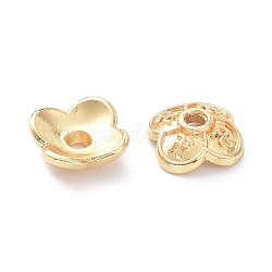 Brass 4-Petal Bead Caps, Long-Lasting Plated, Flower, Real 14K Gold Plated, 8x7x2.5mm, Hole: 1.4mm