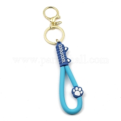 Schlüsselanhänger aus PVC-Seil mit Katzenpfotenmuster, mit Zink-Legierung Befund, für Taschenpuppen-Anhänger-Dekoration, Deep-Sky-blau, 17.5 cm