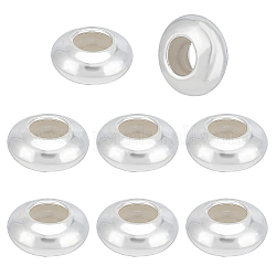Benecreat 8pcs 925 perles intercalaires en argent sterling, perles de bouchage, avec du gel de silice à l'intérieur, plat rond, couleur d'argent, 7mm, Trou: 3.1mm