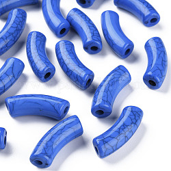 Perles acryliques craquelées opaques, tube incurvé, bleu moyen, 36x13.5x11.5mm, Trou: 4mm, environ 148 pcs/500 g