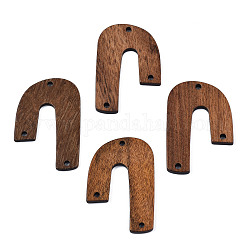 Colgantes de resina y madera de nogal, saddle brown, 39x26x2.5mm, agujero: 2 mm