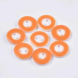 Botones de resina, 2 agujero, plano y redondo, naranja, 13x2mm, agujero: 1.8 mm, aproximamente 1000 unidades / bolsa