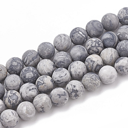 Natural Map Stone/Picasso Stone/Picasso Jasper Beads Strands, Frosted, Round, 10mm, Hole: 1.2mm, about 37~40pcs/strand, 14.9~15.1 inch(38~38.5cm)