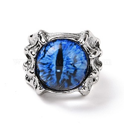 Dragon Eye Glass Breitbandringe für Männer, Offener Ring aus Punk-Legierung mit Drachenklaue, Antik Silber Farbe, Verdeck blau, uns Größe 8 (18.1mm)