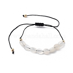 Bracelets de perles de nylon tressés réglables, avec perles en laiton plaqué or et perles en pierre de lune blanche naturelle, noir, diamètre intérieur: 1 pouce ~ 4-1/4 pouces (2.6~10.8 cm)