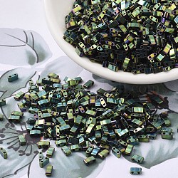Miyuki mezza tila perline, perline giapponesi, 2 buco, (htl468) iris verde malachite metallizzato, 5x2.3x1.9mm, Foro: 0.8 mm, circa 250pcs/10g