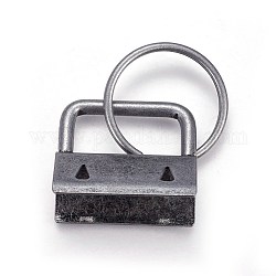 Гальваническое кольцо из железа, брелок для ключей, с концами ленты, античное серебро, Конец: 23~24x26~27x13~14 mm, Кольцо: 24x2.5 mm