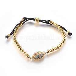 Verstellbare Messing Micro Pave Zirkonia Perlen Armbänder, mit Nylonschnur, Kauri-Muschelform, golden, Farbig, 10-1/4 Zoll (26 cm)