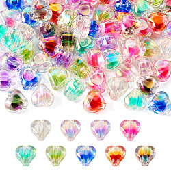 72 pièces 9 couleurs placage uv arc-en-ciel perles acryliques irisées, perle bicolore en perle, cœur, couleur mixte, 11x11.5x8mm, Trou: 3mm, 8 pcs / couleur