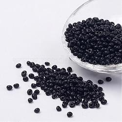 Perles de rocaille de verre opaques, perles à franges, noir, 4~5x3mm, Trou: 1mm, environ 862 pcs/50 g