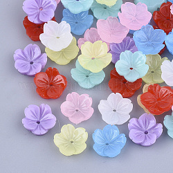 Tapas de abalorios de resina, 5-pétalo, flor, color mezclado, 9.5x9.5x3.5mm, agujero: 1 mm