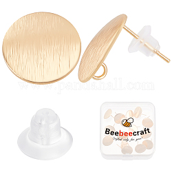 Beebeecraft 20pcs accessoires de goujons en laiton, avec boucles verticales, plat rond, sans nickel, avec 50pcs poussoirs d'oreilles en plastique écologiques, or, 15mm, Trou: 2mm, pin: 0.8 mm