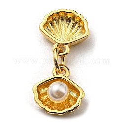 Encantos de latón, con perlas de imitación de plástico y anillo de engarce, Plateado de larga duración, sin plomo y el cadmio, encanto de concha, real 18k chapado en oro, 10mm