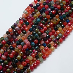 Natural Agate Round Beads Strand, Dyed, Faceted, Mixed Color, 6mm, Hole: 1mm, about 62pcs/strand, 14.17 inch