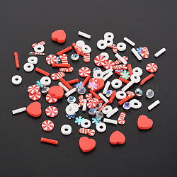 Cabochon in fimo fatti a mano, accessori moda decorazione nail art, con strass acrilici, forme misto, rosso, 4~10x1.5~10x0.5~3.5mm