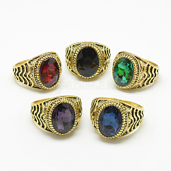 Стеклянные широкополосные пальцевые кольца, со сплавочной фурнитурой для кольца, граненые, овальные, античное золото , разноцветные, Размер 7~11, 17~21 мм
