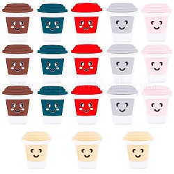 SUNNYCLUE 18Pcs 6 Colors Food Grade Eco-Friendly Silicone Beads, Chewing Beads For Teethers, DIY Nursing Necklaces Making, Cup with Smiling Face, Mixed Color, 30x30mm, 3pcs/color