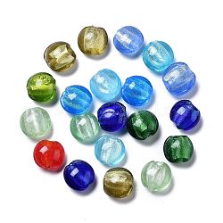 Perles en verre d'argent feuille manuelles, plat rond, couleur mixte, environ 12 mm de diamètre, épaisseur de 8mm, Trou: 1.5mm