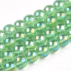 Galvanisieren transparente Glasperlen Stränge, ab Farbe plattiert, Runde, hellgrün, 8~8.5 mm, Bohrung: 1.5 mm, ca. 51~53 Stk. / Strang, 14.96 Zoll ~ 15.55 Zoll (38~39.7 cm)
