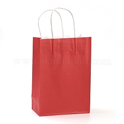 Sacs en papier kraft de couleur pure, sacs-cadeaux, sacs à provisions, avec poignées en ficelle de papier, rectangle, rouge, 15x11x6 cm