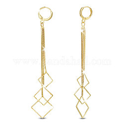 SHEGRACE Brass Hoop Earrings, with Snake Chains, Rhombus, Real 18K Gold Plated, 95mm