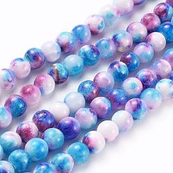 Natural White Jade Beads Strands, Dyed, Round, Medium Violet Red, 6mm, Hole: 1mm, about 68pcs/strand, 16 inch