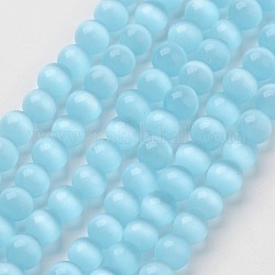 Perles d'oeil de chat, ronde, bleu ciel, 6mm, Trou: 1mm, Environ 66 pcs/chapelet, 15.5 pouce