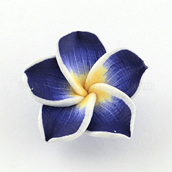 Argilla polimerica artigianali 3 d Plumeria fiore perline, blu scuro, 30x11mm, Foro: 2 mm