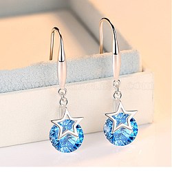 Boucles d'oreilles pendantes en zircone cubique étoile pour fille femme, Boucles d'oreilles en laiton, bleu, platine