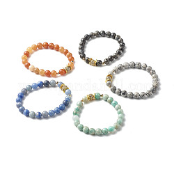 Bracelet extensible en pierre mélangée naturelle pour fille femme cadeau, bracelet de perles rondes en laiton et zircone cubique, diamètre intérieur: 2-1/4 pouce (5.8 cm)