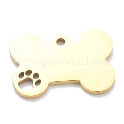 Placage ionique (ip) 304 pendentifs pour animaux de compagnie en acier inoxydable, os de chien, véritable 18k plaqué or, 17x25x2mm, Trou: 2mm