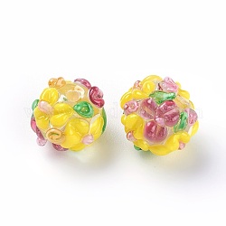 Fait main perles au chalumeau cahoteuses, ronde, jaune, 12~13mm, Trou: 1.5~1.6mm