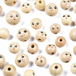 Printed Natural Wood Beads, Undyed, Round, BurlyWood, 13x13.5mm, Hole: 3.5mm, about 500pcs/500g
