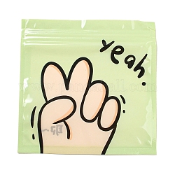 Sacs carrés à fermeture éclair d'emballage en plastique, avec motif de main de dessin animé, pochettes supérieures auto-scellantes, vert jaune, 13.3x13.5x0.15 cm, épaisseur unilatérale : 2.5 mil (0.065 mm)