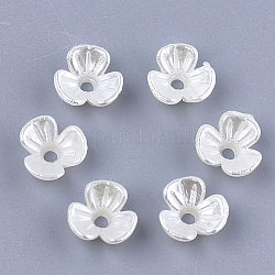 Tappi di perline con perla imitazione plastica a 3 petalo, fiore, bianco crema, 6x6.5x2.5mm, Foro: 1 mm