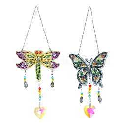 SUNNYCLUE 2 Sets DIY Butterfly Diamond Rhinestone Painting SunCatcher Kit Dragonfly Window Hanging Ornament Crystal Chandelier Sun Catcher Wind Chime Charm Pendants for Home Garden Ornament Crafts