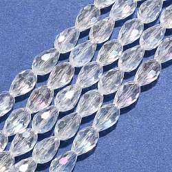 Chapelets de perles en verre électroplaqué, de couleur plaquée ab , larme à facettes, clair ab, 12x8mm, 58 pcs / chapelet, 26.5 pouce