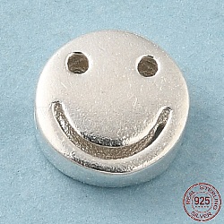 925 Sterling Silver Beads, Flat Round with Smiling Face, with S925 Stamp, Silver, 6x2.5mm, Hole: 1.2mm