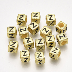 Perline acrilico, foro orizzontale, metallico cromato, cubo con letter.z, 6x6x6mm, 2600pcs/500g