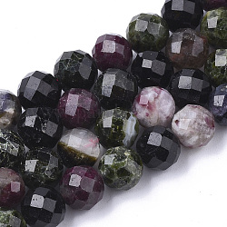 Natural Tourmaline Beads Strands, Faceted, Round, 9.5~10x10mm, Hole: 1mm, about 19pcs/strand, 7.48 inch
