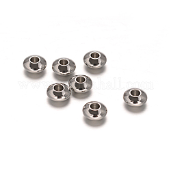 304 Edelstahl-Abstandhalter-Perlen, Metallfunde für Schmuckzubehör, Untertassenperlen, Edelstahl Farbe, 6x3 mm, Bohrung: 1.8 mm