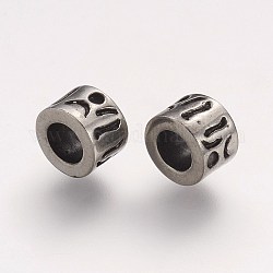 Stainless Steel European Beads, Column, Antique Silver, 8x5.5mm, Hole: 4mm