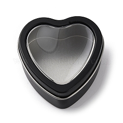 Boîtes de bougies en forme de coeur en fer blanc, coffrets cadeaux avec couvercle à fenêtre transparent, boîte de rangement, noir, 6x6x2.8 cm