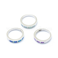 Synthetische opale Fingerringe, mit Messing-Zubehör, langlebig plattiert, Mischfarbe, Platin Farbe, uns Größe 7 1/4 (17.5mm)