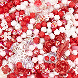 PandaHall Elite DIY Jewelry Making Finding Kit, Including Resin Cabochons and Beads, Plastic Pearl Cabochons, Acrylic Beads, Flower & Butterfly & Ring & Half Round, Red, 5.5~30x5.5~41x2.5~9mm, Hole: 1.4~2.5mm