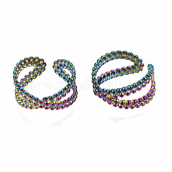 Polsini incrociati, anelli aperti larghi cavi con perline, colore arcobaleno 304 anello in acciaio inossidabile da donna, misura degli stati uniti 8 1/4 (18.3mm)